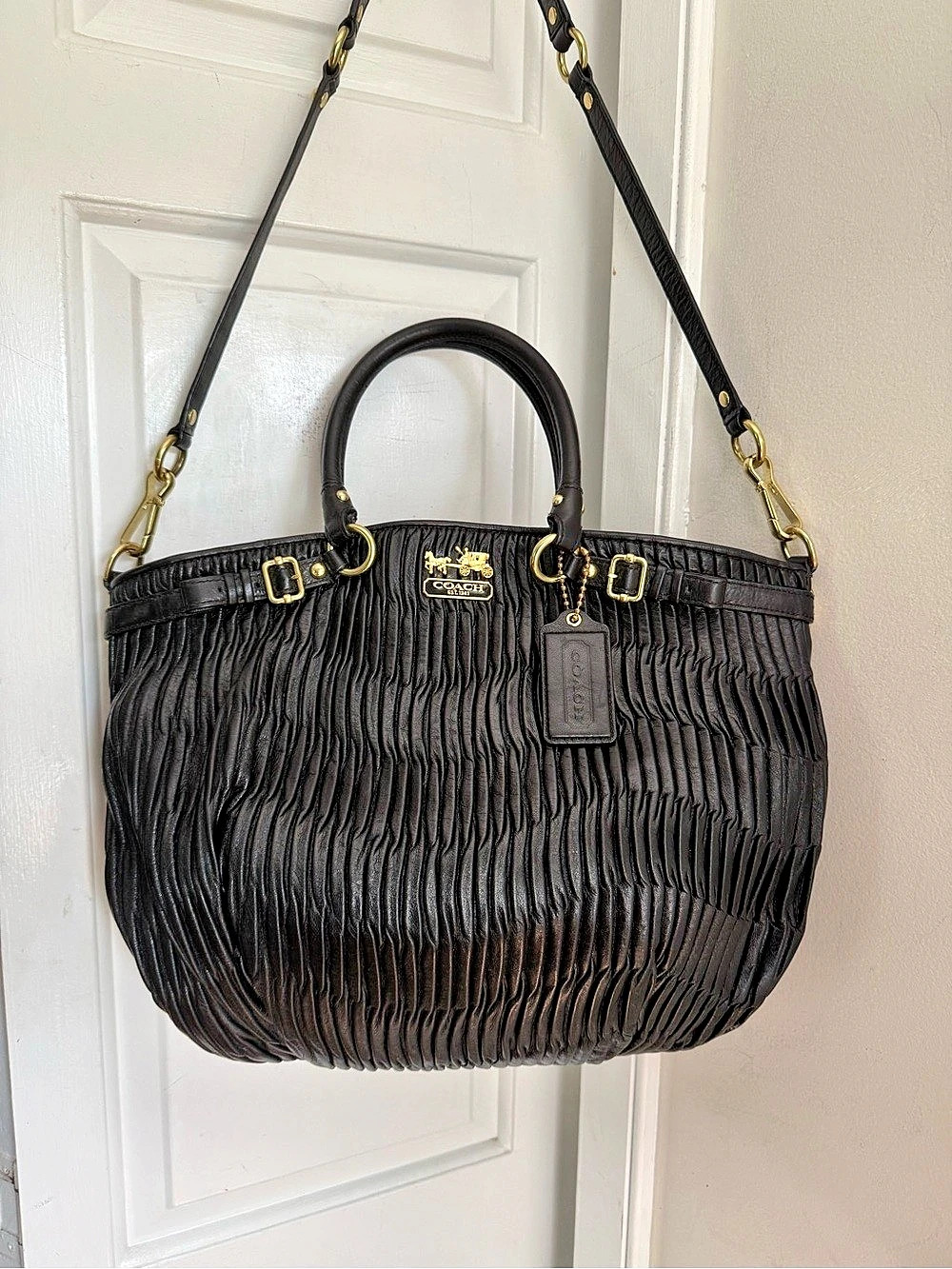 Coach Madison Lindsey Vintage Black Gathered Leather Bag Y2k Purse L & Wallet